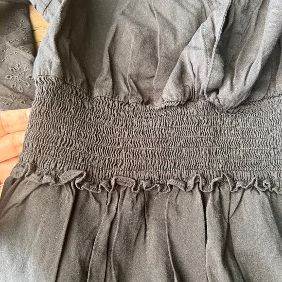 Old Navy Black Smocked Waist Midi Dress Women’s Size M Embroidered Hem - Picture 7 of 14
